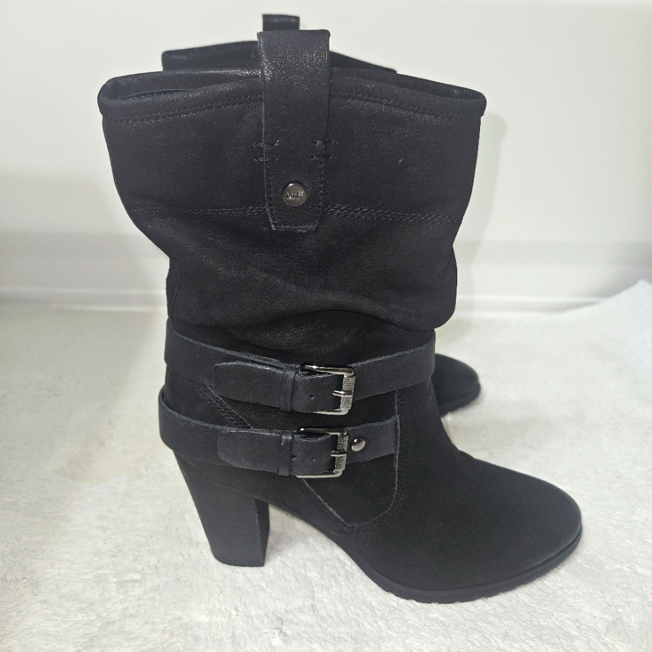 Marc Fisher Black Boots Suede/Leather Mid-Calf Size 8m